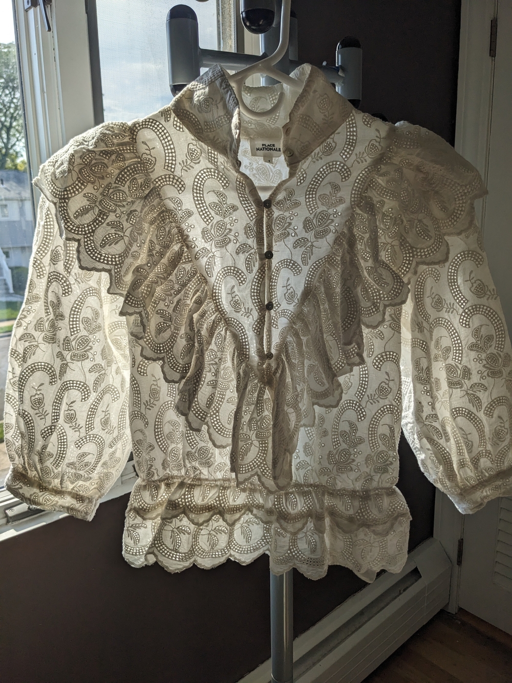 Women's Cream Lace Embroidered Blouse - Elegant High Neck Top